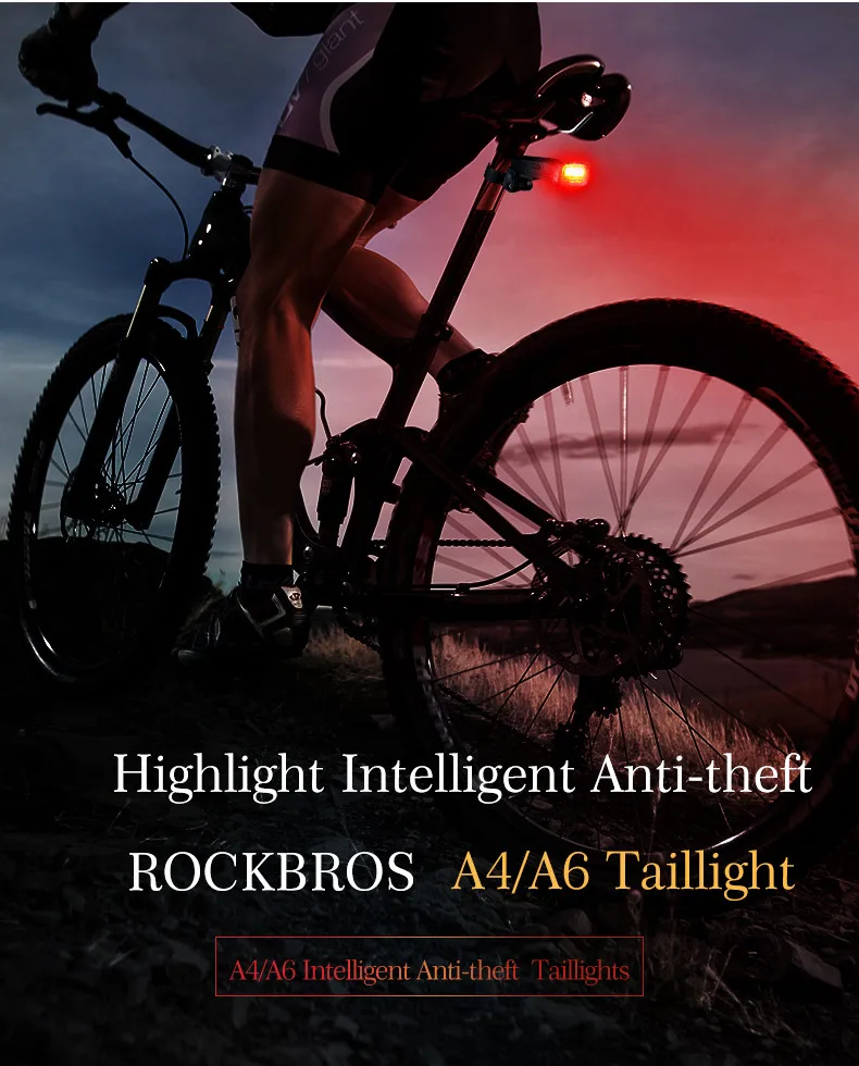 Excellent ROCKBROS Cycling Waterproof Anti Theft Bike Bicycle Smart Taillight Lamp Alarm Remote Control Safe Flashlight Bike Accessories 0