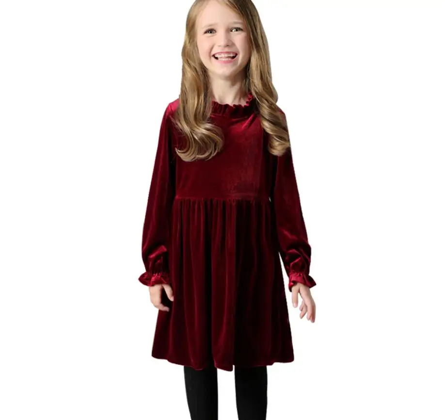 Коллекция года, весенне-зимнее платье с длинными рукавами для девочек элегантная одежда для девочек-подростков возрастом от 4 до 14 лет европейские платья принцессы для девочек