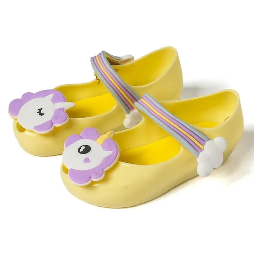 Mini Melissa/Новинка года; Летняя обувь в виде единорога для девочек; сандалии в стиле даргона; прозрачная обувь с открытым носком для девочек; нескользящие детские сандалии для малышей - Цвет: Цвет: желтый