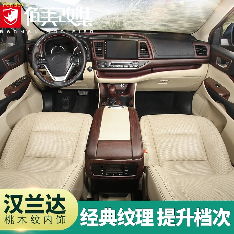 Us 406 0 Yandex 27pcs Mahogany Peach Wood Style Interior Console Interior Modifications Personality For Toyota Highlander 2015 2017 In Car Covers