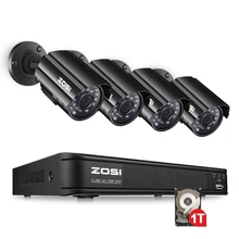 ZOSI 8CH Security Camera System HD-TVI 720P Video DVR recorder with 4x HD 1280TVL 720P Indoor Outdoor Weatherproof CCTV Cameras