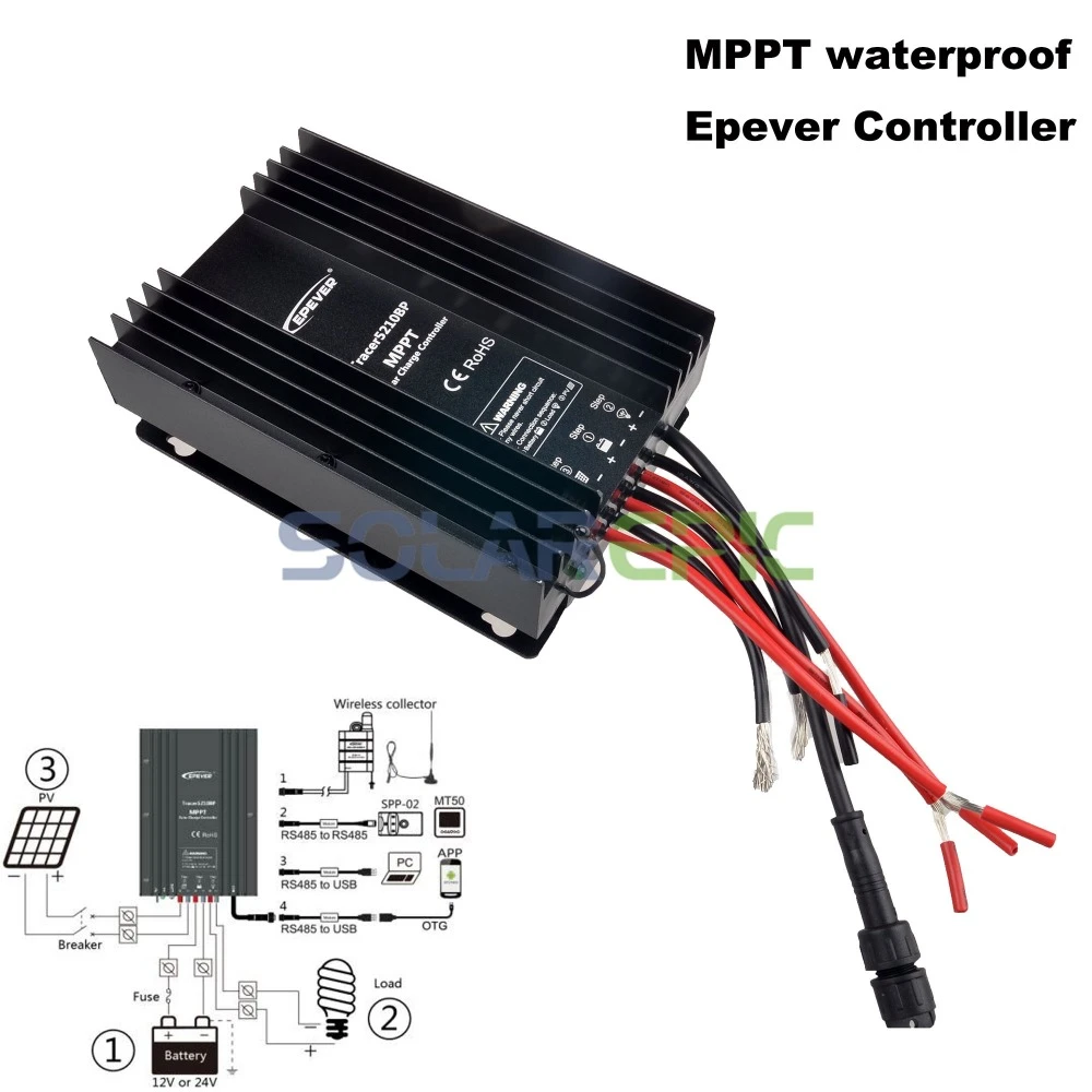Controlador de carga solar MPPT 15A 12V/24V Tracer BP Impermeable Regulador de Batería