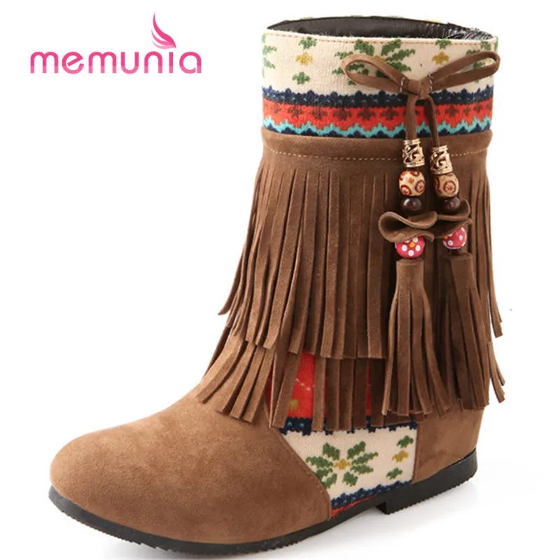 

MEMUNIA 2020 new ankle boots elegant fringe fashion boots ethnic style winter boots female comfortable low heel women boots