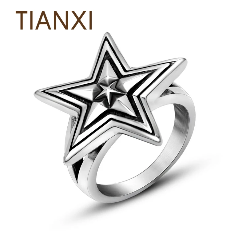 TIANXI Vintage Europe 316L Stainless Steel Ring High Quality Pentagram Style Biker Men Fashion Punk Gothic Jewelry | Украшения и