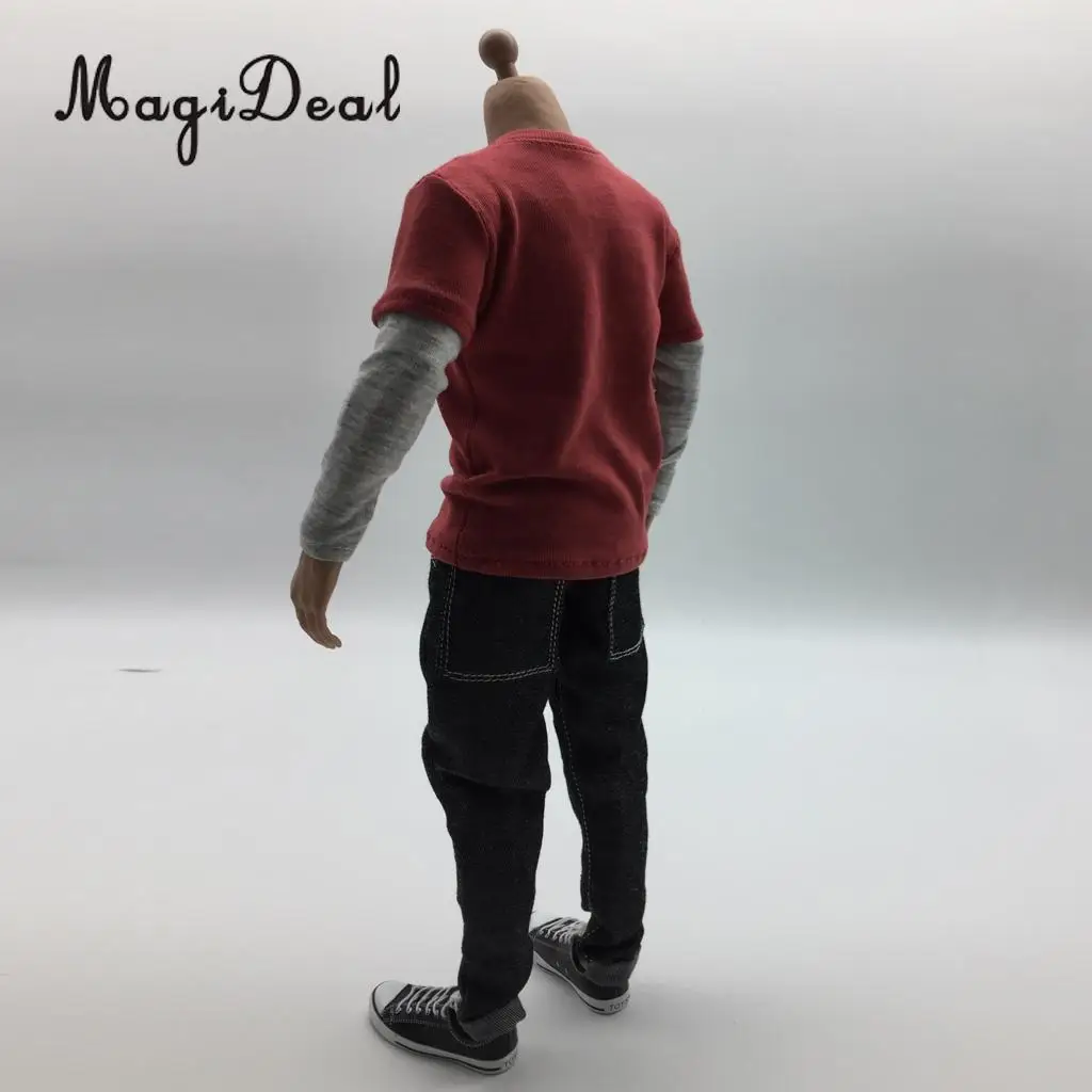 MagiDeal Cloth 1/6 Scale Mens Clothes Dark Gray Long T-shirt Denim Jeans Canvas Shoes Set for 12 Inch Male Action Figures Body