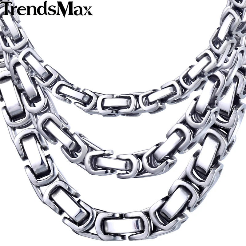 Trendsmax Custom ANY Length 5 6 8mm Byzantine Box Mens Chain Boys Stainless Steel Necklace Fashion