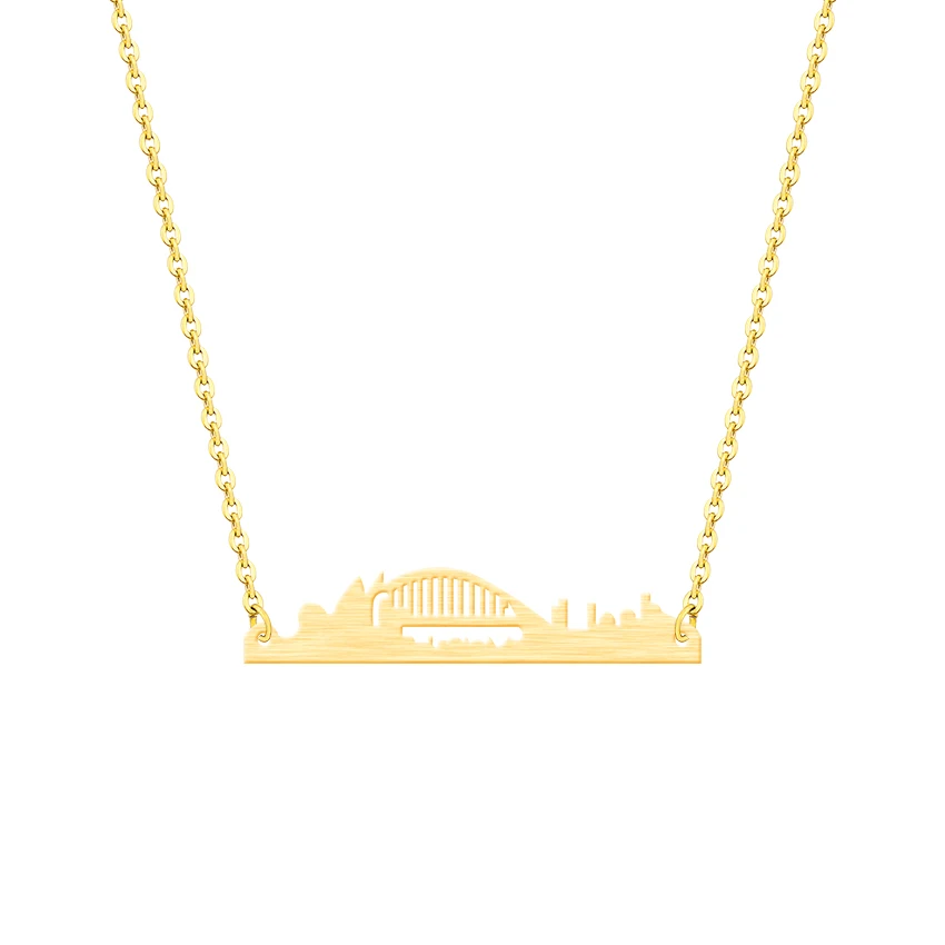 

10PCS Stainless Steel Layer Vintage Jewelry Rose Gold Silver Color Cityscape Skyline Bridge Sydney Pendant Necklace for Women