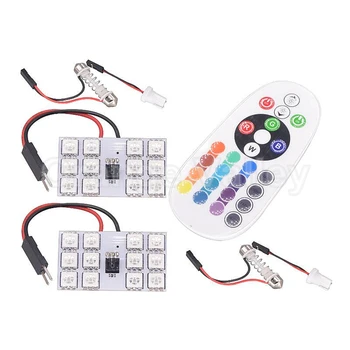

10set RGB 12 5050 SMD Car Interior Lamping Panel Dome Light Auto Remote Controlled Colorful Led Lamp With T10 Festoon Adapters