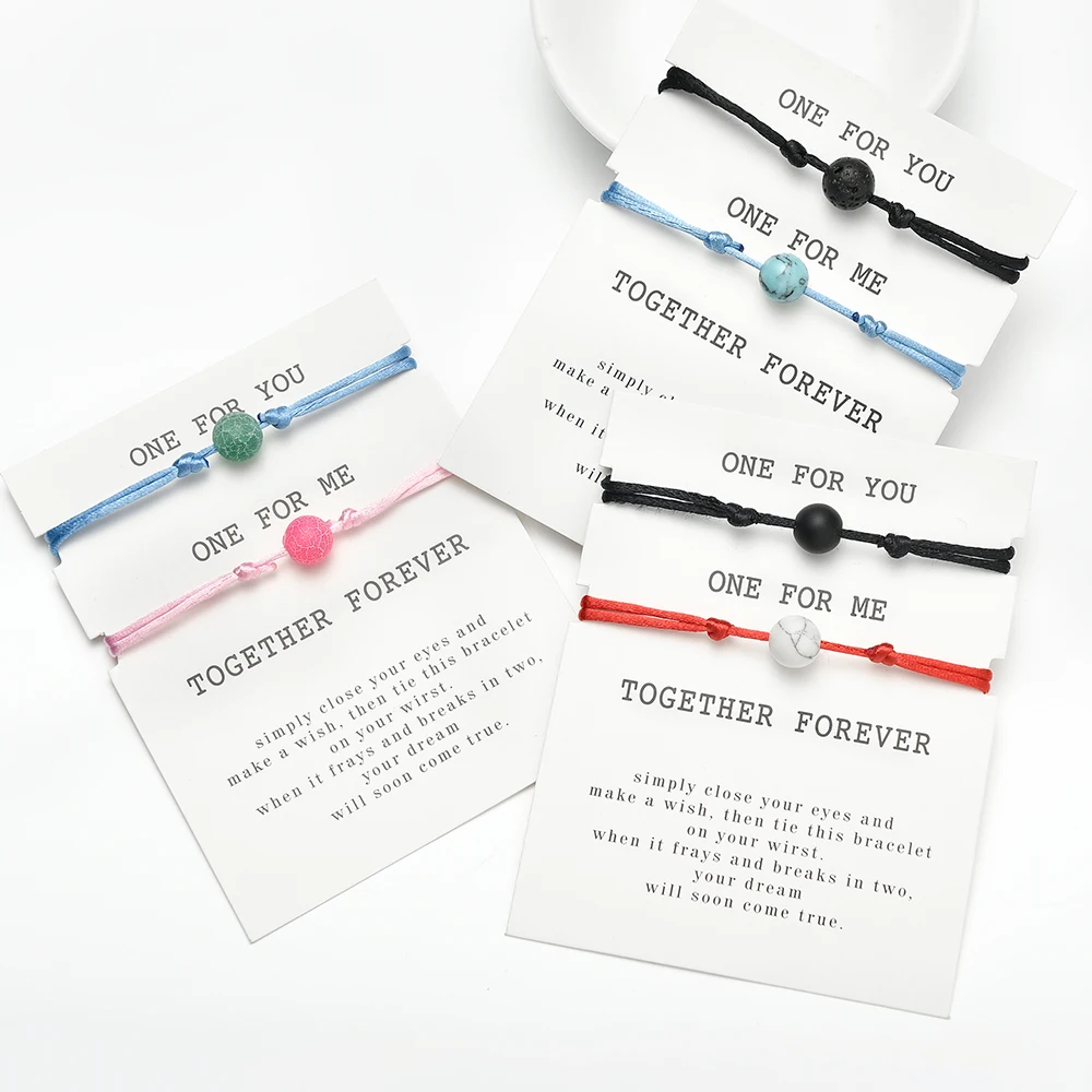 2 pieces/set Matte Lava Stone Natural Stone Bead Distance Bracelet Red String Braiding Couple Yin Yang Men Women Wish Bracelets - Image 2