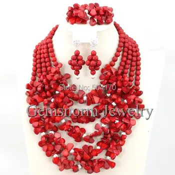 

Terrific Nigerian Coral Beads Jewelry Set Gorgeous Red African Beads Set Wedding Bridal Jewelry Set Free Shipping CNR225