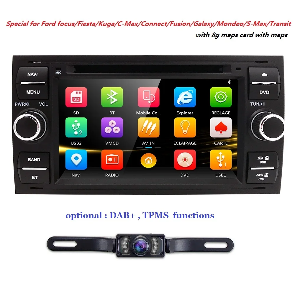 

2Din 7Inch Car DVD Player For Ford/Focus/Mondeo/Transit/C-MAX/Fiest GPS Navigation Radio BT 1080P FM/AM Map DAB+ TPMS SWC RDS EQ