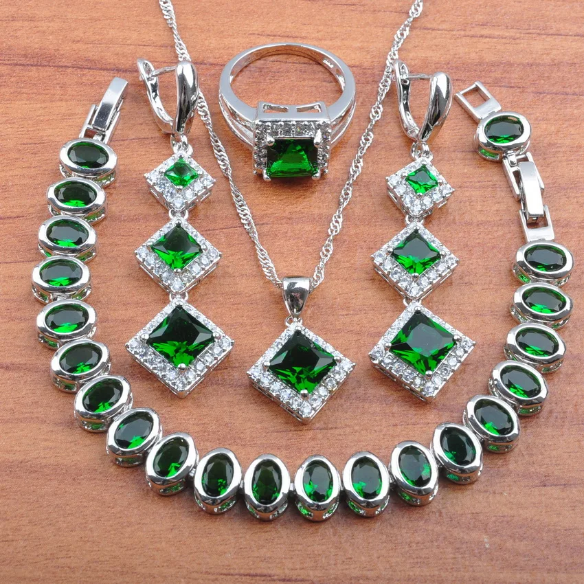 

New Fashion Vintage Style 925 Sterling Silver With Natural Stones CZ Green Jewelry Sets For Women Costume Accessories JS0201
