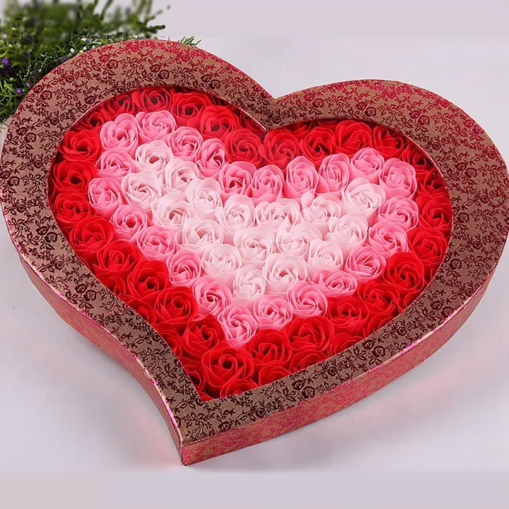 New Arrive 100Pcs Scented Paper Rose Bath Soap Set Creative Wedding Gift Hearted Shape Rose Flowers Gift Box For Valentine's Day (7)