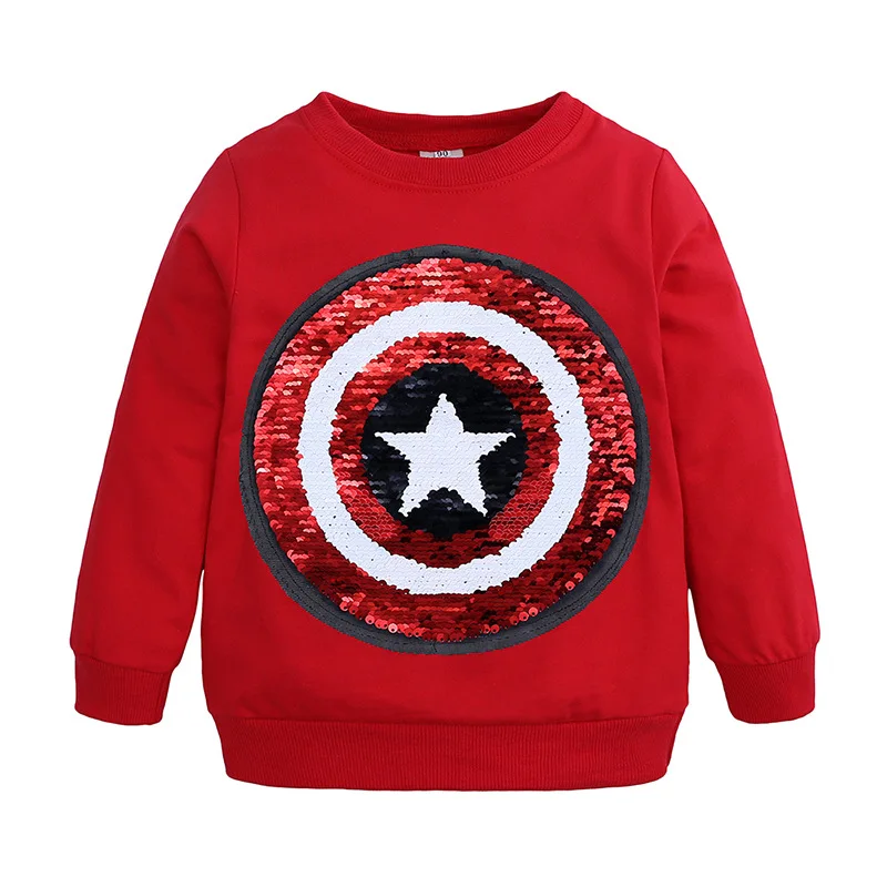 Хлопковый свитер с капюшоном для маленьких мальчиков и девочек с изображением Человека-паука, Капитана Америки, блесток Детский Спортивный Повседневный Анорак, верхняя одежда