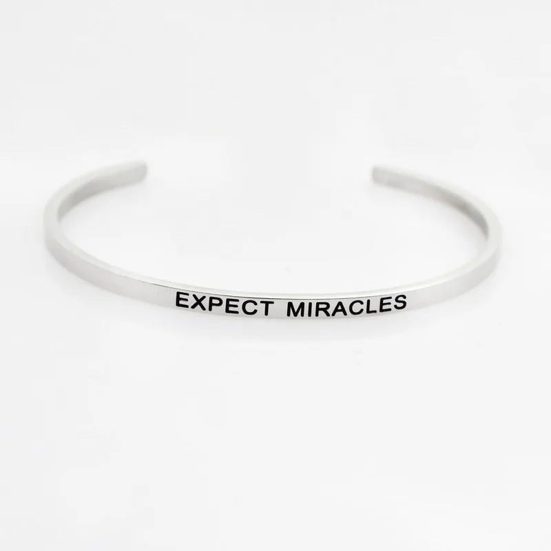 New Silver Stainless Steel Bangle Engraved Positive Inspirational Quote Hand Stamped Cuff Mantra Bracelets For Men Women
