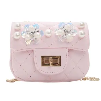 

Children Girls Fashion Small PU Leather Diamond Pattern Kids Girls Casual Flap Messenger Shoulder Crossbody Bags Pearl Flowers