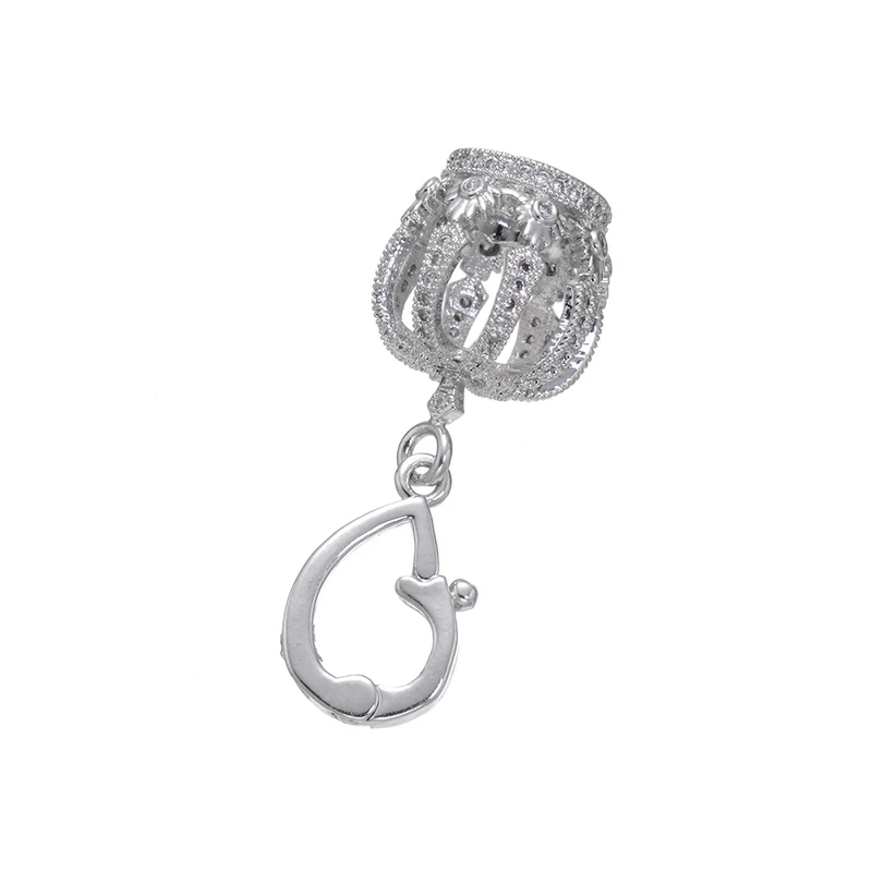 

35*14mm Zircon Pave Silver Hollow Royal Crown Tassels beads caps for Necklace Pendants charms Fine Jewelry Accessories