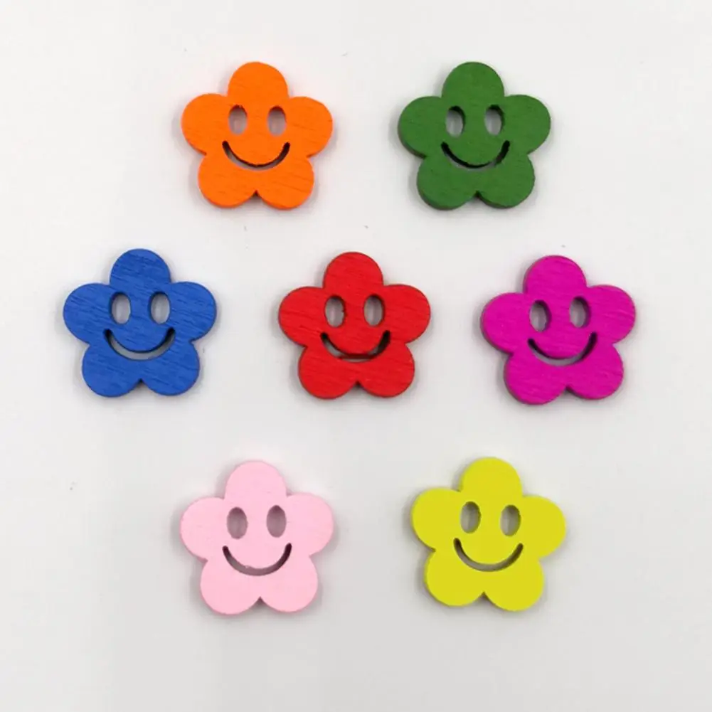 

100Pcs Smile Face Flower Wooden Buttons Children Handmade beads Sewing Scrapbook Cards Craft DIY home Decor Birthday Gift