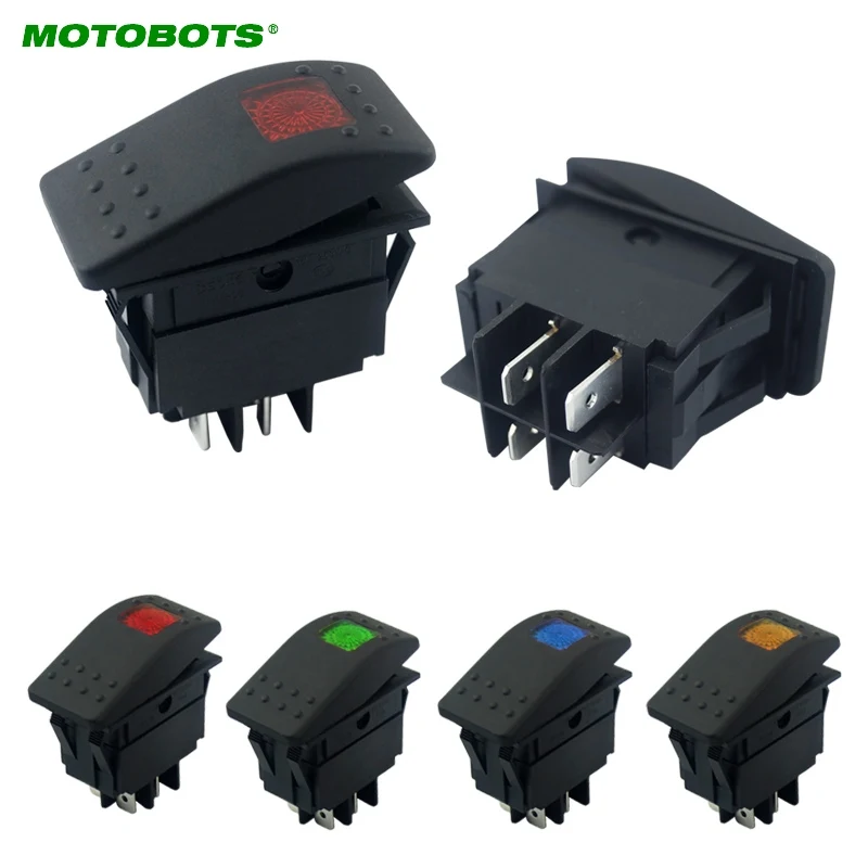 

MOTOBOTS 30pcs 12V/24V Car Boat RV Waterproof 4Pin Prong DPST Rocker Switch Toggle ON/OFF With LED Light Blue/Red/Green Optional