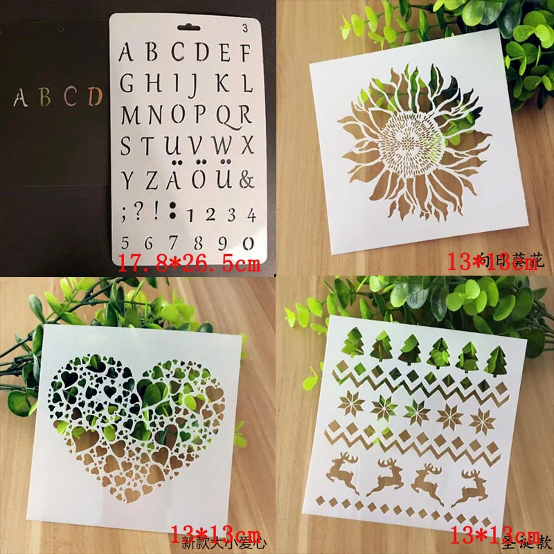 

4pcs Template Letters Numbers Bullet Journal DIY Stencils Sunflower For Walls Painting Scrapbooking Stamp Album Decor Reusable