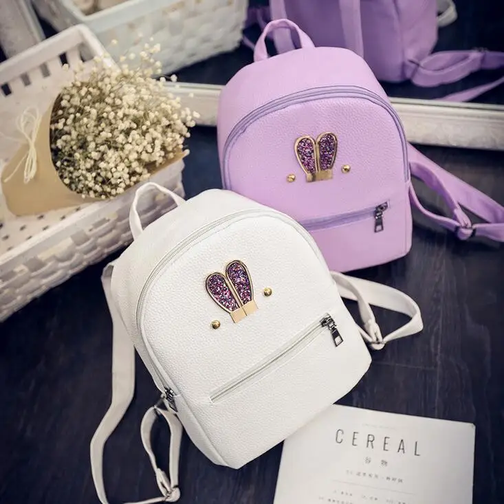 

Fashion New backpack High quality PU leather Women bag Sweet girl mini shoulder bag Cute rabbit ear Sequins rivet small backpack
