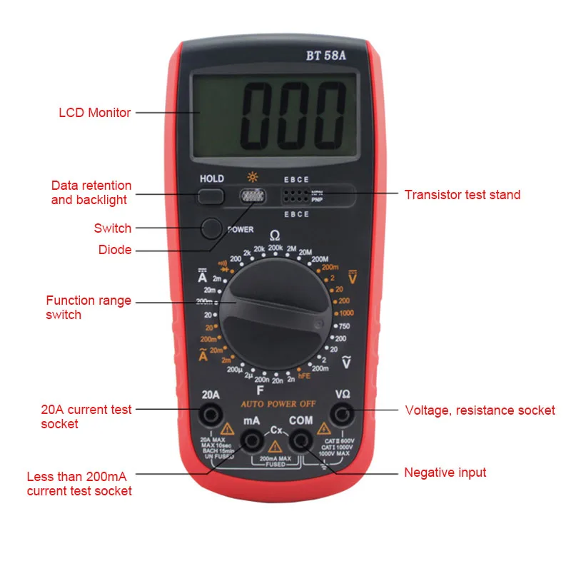 

Digital Multimeter Avometer Universal Meter Frequency Capacitance Voltage Current Resistance Tester --M25