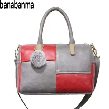 

PinShang Women Handbag Portable Enegant Matching Colors Handbag with Cute Pluffy Ball Pendant Decoration Bags for Women 2018 40