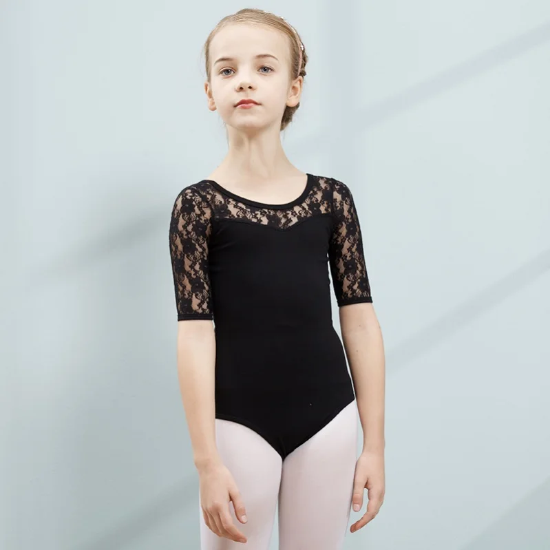 Балет Хлопок и спандекс балетные костюмы купальник для танцев купальник для обувь девочек дети рубашка с короткими рукавами танец гимнастика трико - Цвет: Black