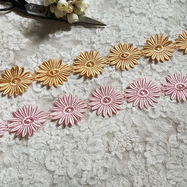 6cm 2.36&quotwidth (3yards/lot) Pink Yellow Water Soluble Embroidery Lace Trim Venise | Дом и сад