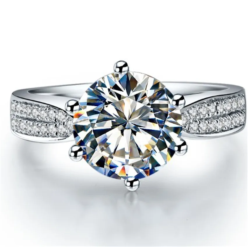 

Popular Design 3 Carat Genuine simulate Diamond Women Sterling Silver Ring High Quality Guarantee Perfect Ring Jewerly For Her
