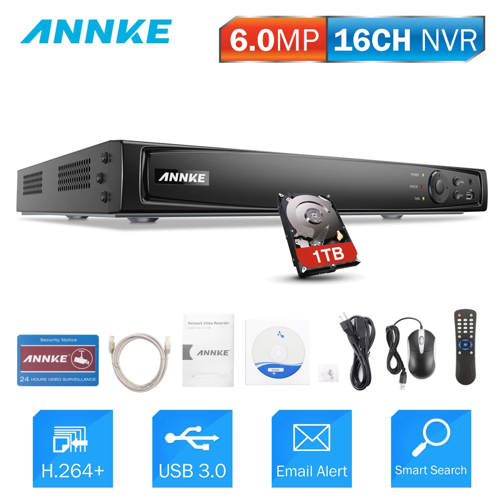 ANNKE 16CH NVR 6.0MP POE видео Регистраторы DVR для POE IP Камера P2P облако сети видеонаблюдения безопасности Системы Onvif CCTV