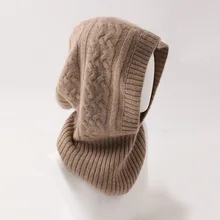 Шерстяная теплая вязаная шапка унисекс, однотонная кашемировая шерстяная шапка, вязаная шапка с ушками