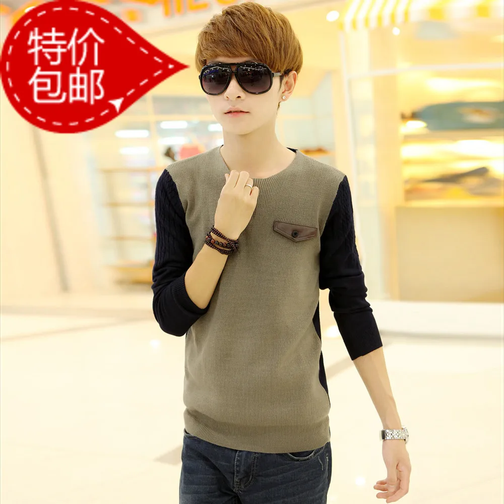 Autumn -Summer Casual Male fashionable casual sweater male slim o-neck solid color basic shirt Men | Мужская одежда