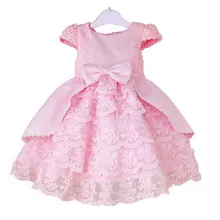 Girl Winter Wedding Dress Princess Dress Bow Tie Sash Satin Prom Gowns For Kids 18M-7Y