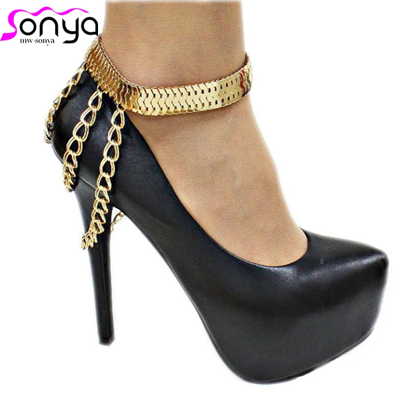 Золотой смелый ножной браслет для браслетов и ботинок цепочка для ног Ювелирные изделия драпированный многослойный наряд каблуки ножные браслеты для женщин 3K3015