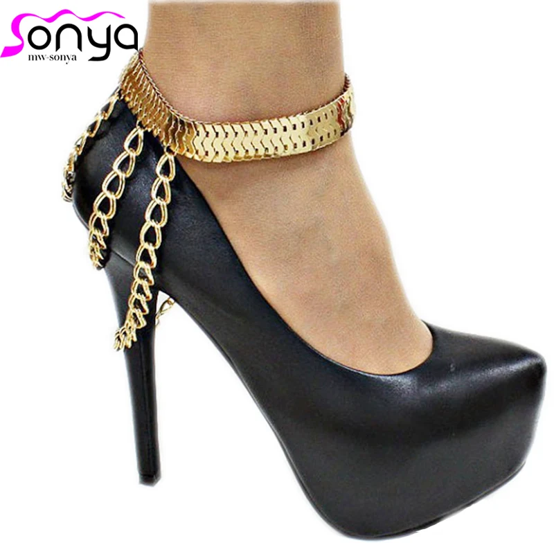 Cadenas de metal con borlas de mujer con Estrás Zapatos Tacones Altos Accesorios
