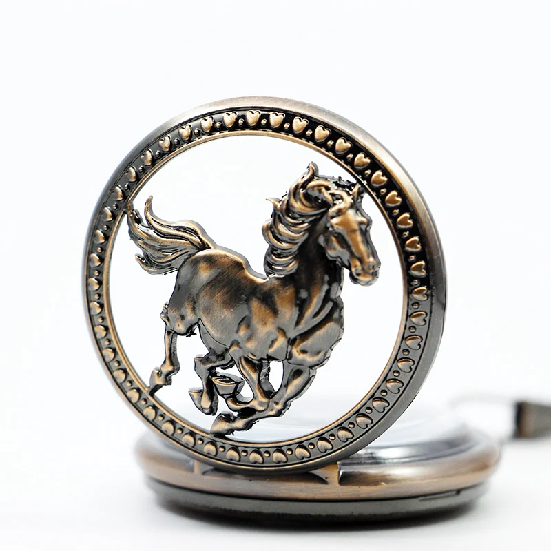 Роскошные бег лошадь Механические карманные часы Зодиак китайский стиль цепочки и ожерелья Jewelry мужской женский стимпанк подарки с
