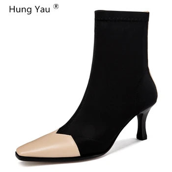 

Hung Yau Autumn Boots for Women Classic Chelsea Ladies Shoes Pointed Toe botas feminina Thin Heel Pumps Ankle Boots Size 34-39