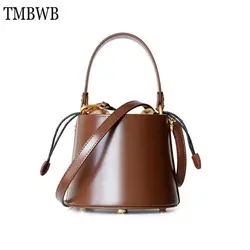 2019 Винтаж для женщин's сумки Известный модный бренд на плечо для дам Мужская тотализаторов простой ведро дизайн сумка Q0242