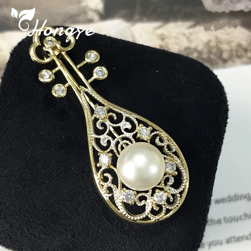 Hongye Женская Винтажная брошь в форме лютэ 18 К Золотая эмалированная ювелирное