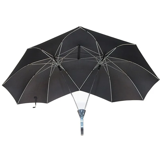 Автоматический зонтик для двух человек, зонтик для влюбленных пар, зонтик с двумя головками, мужской зонт, модный зонтик для дождя и женщин - Цвет: Черный