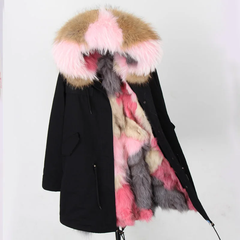 Натуральный мех пальто Длинная парка зимняя куртка женская натуральный мех енота воротник капюшон натуральный Лисий Мех Лайнер Роскошная Брендовая верхняя одежда