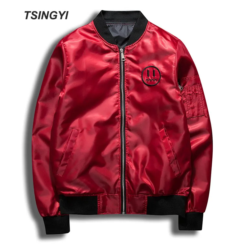 

Tsingyi Smile Face Embroidery Spring Jacket Men Military Pilot Bomber Jacket Stand Collar Blouson Homme Mens Baseball Jackets