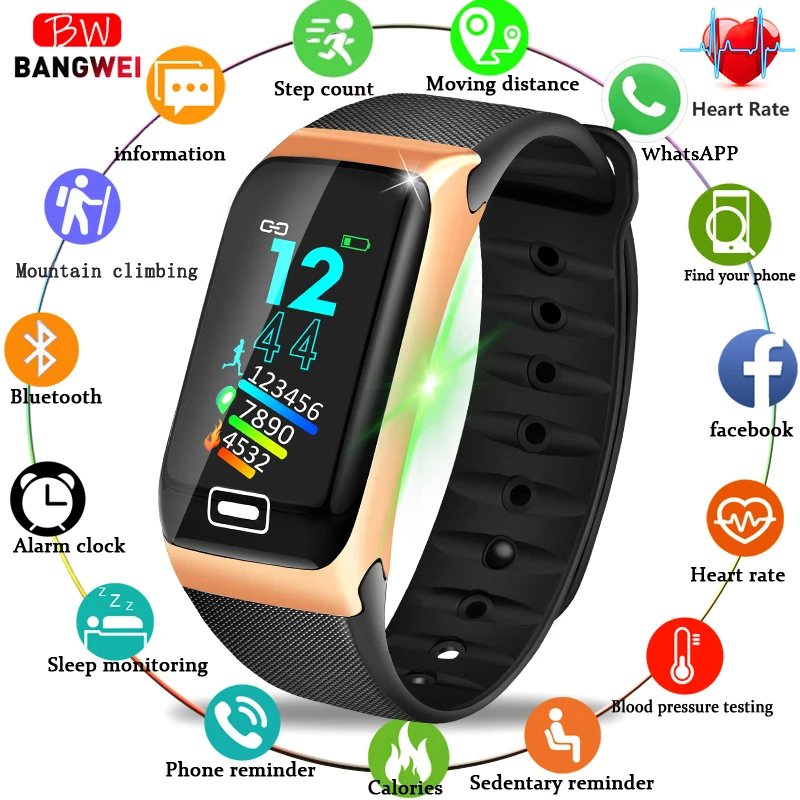 

BANGWEI New fashion fitness waterproof watch heart rate monitor Bluetooth connection Android ios smart sport watch PK mi Band 3