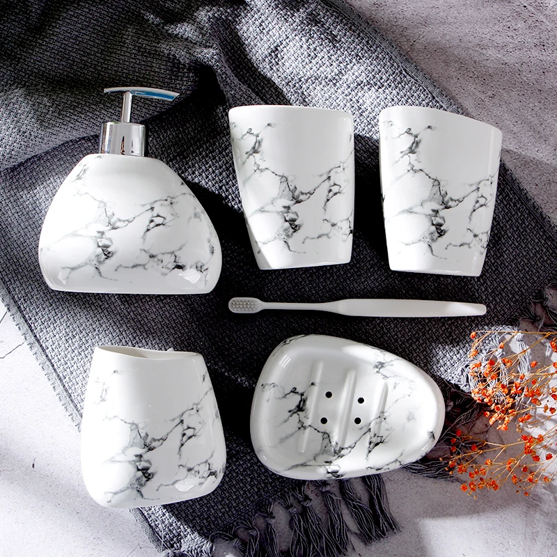 6pcs/set Imitation marble ceramics Bathroom Accessories Set Soap Dispenser/Toothbrush Holder/Tumbler/Soap Dish Bathroom Products 6pcs/set Imitation marble ceramics Bathroom Accessories Set Soap Dispenser/Toothbrush Holder/Tumbler/Soap Dish Bathroom Products