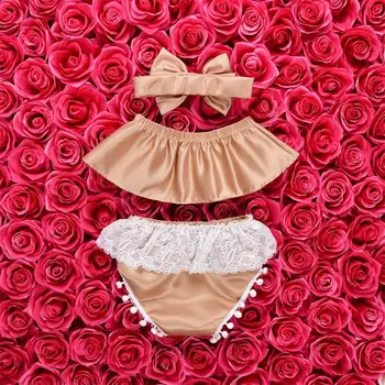 

Lace Baby Girl Clothes Set Short Sleeve Off Shoulder Top T-Shirt Bow+Shorts Pants 3PCS Outfit