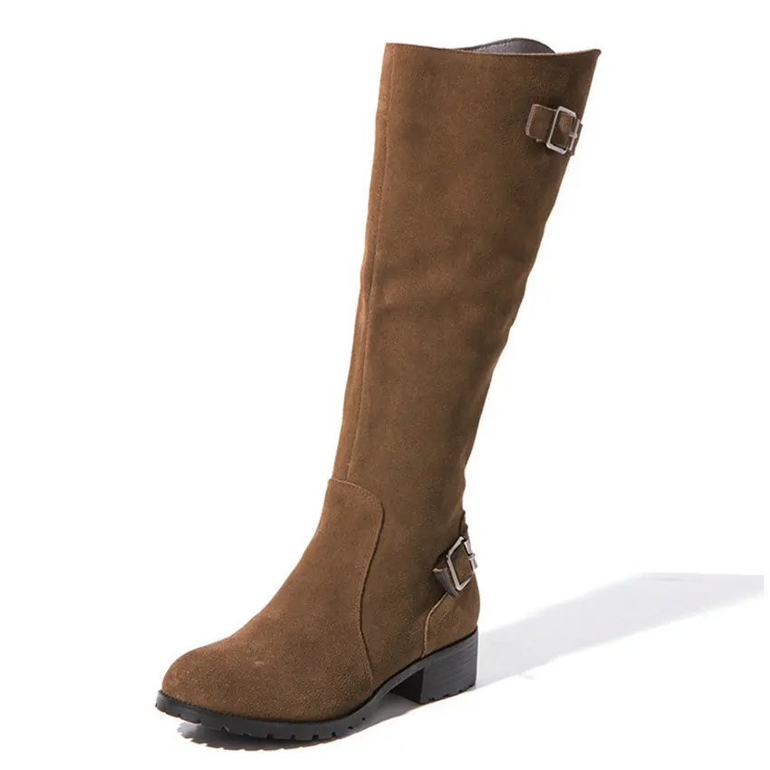 QUTAA 2019 Women Mid Calf Boots Square Heel Srcub Winter Shoes Platform Round Toe Fashion Women Motorcycle Boots Big Size 34-40 Women's Shoes