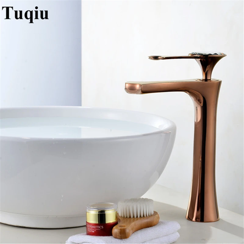 

Basin Faucets 5 colors Faucet Single Hole Single Handle Basin Faucet Crystal Handle Silver Mixer Tap White Painted/rose gold