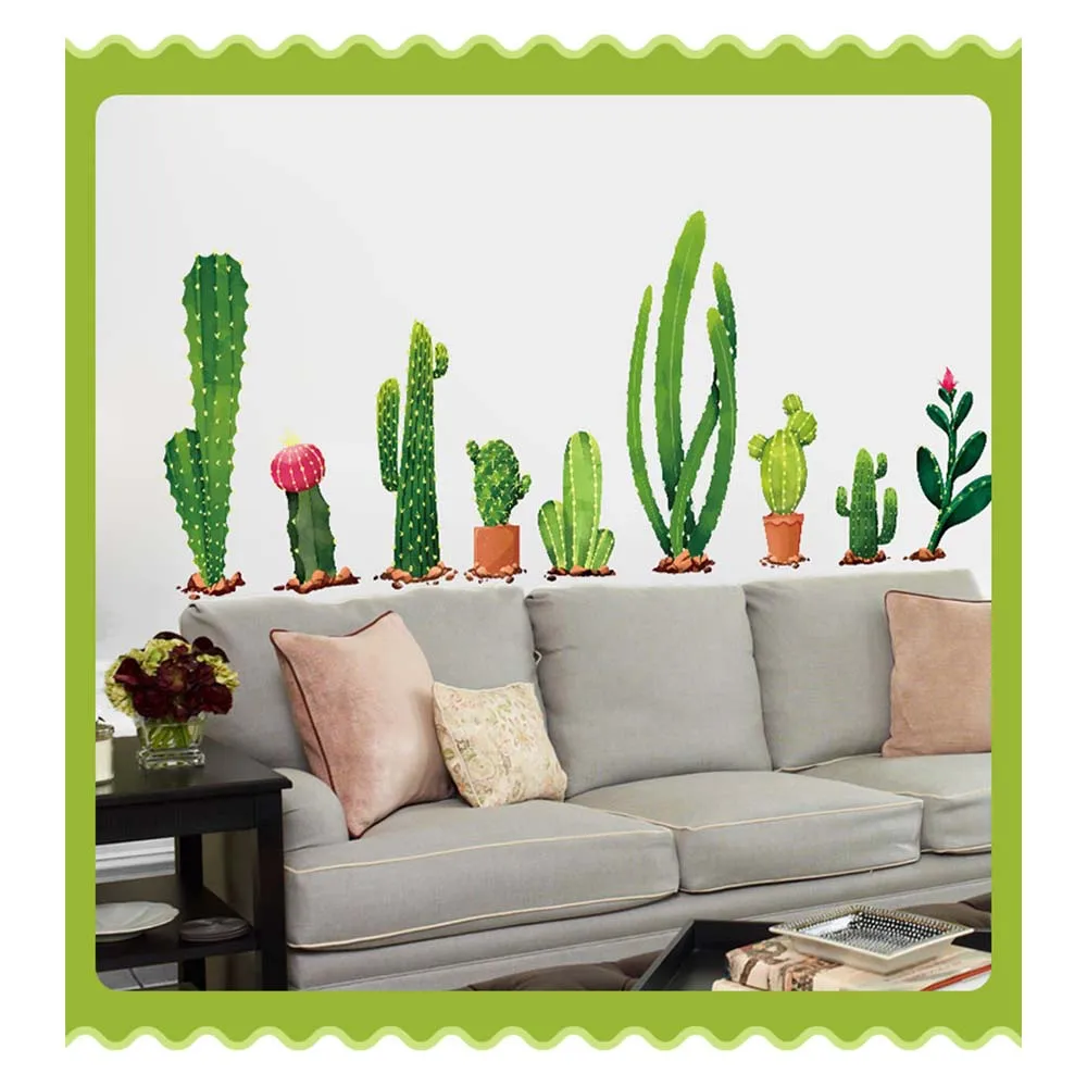 

3D Cactus Plant Design Wall Sticker Sofa Art Background Wall Stickers Home Decor Living Room Wall Decal Sticker Mural
