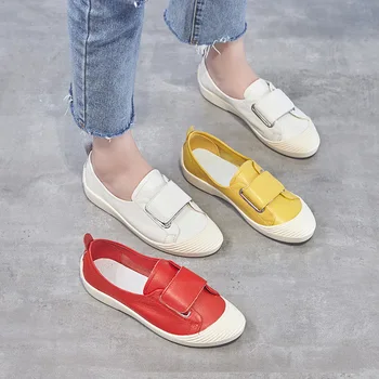 

2019 autumn new fashion simple solid color flat shoes women trend comfortable leather soft sole casual shoes